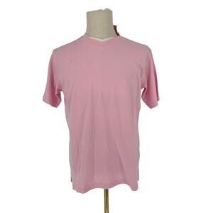 Robert Graham Short Sleeve V-Neck T-Shirt Light Pink White Solid L